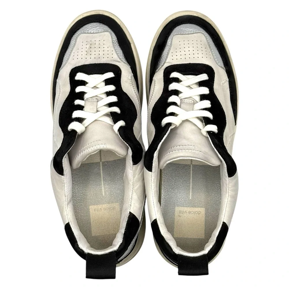 Dolce Vita Adella Women's Sneaker Size 7 White Black Leather Chunky Casual Shoes